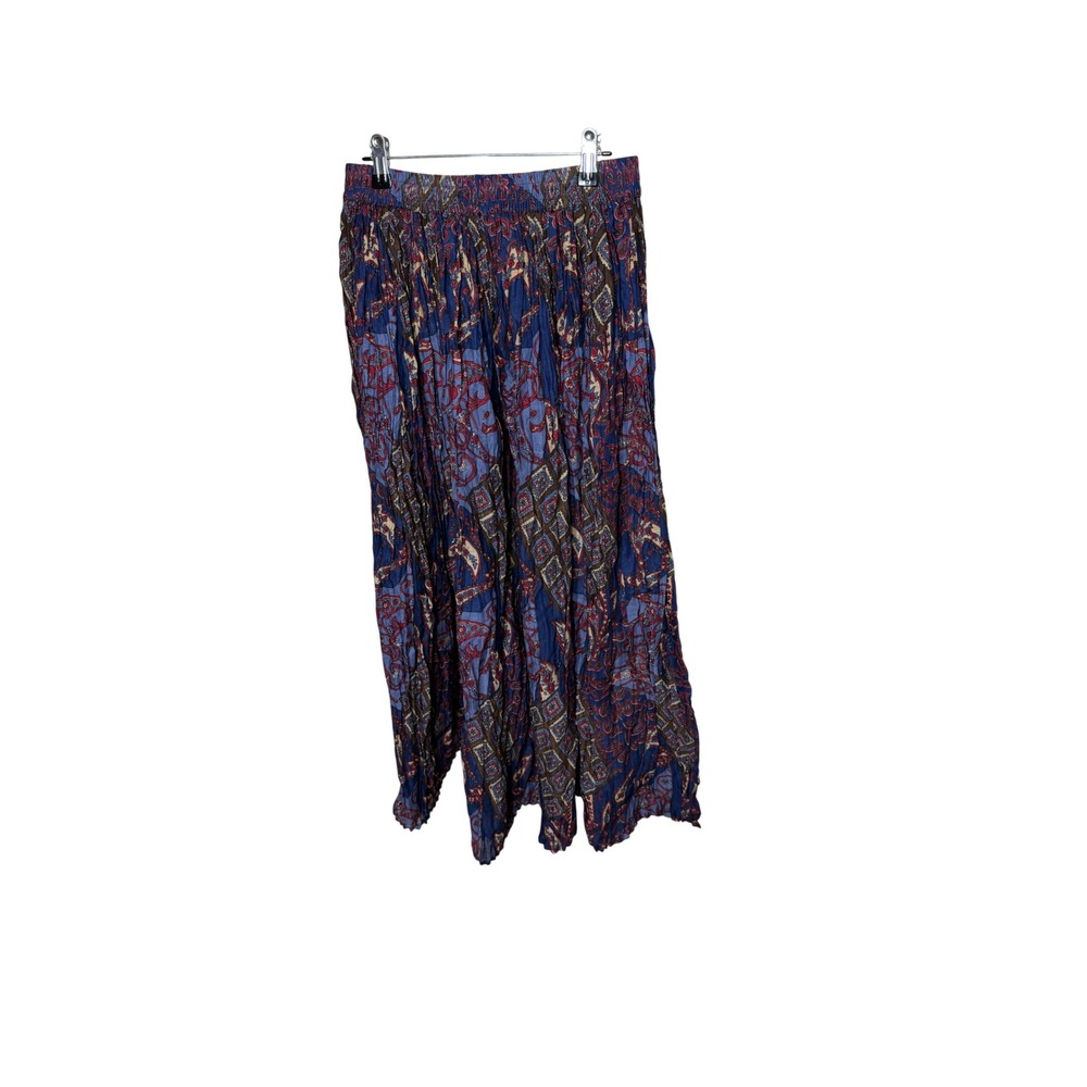 Bobbie Brooks Anywhere Blue Paisley Cotton Crinkle Maxi Skirt Womens Large Boho